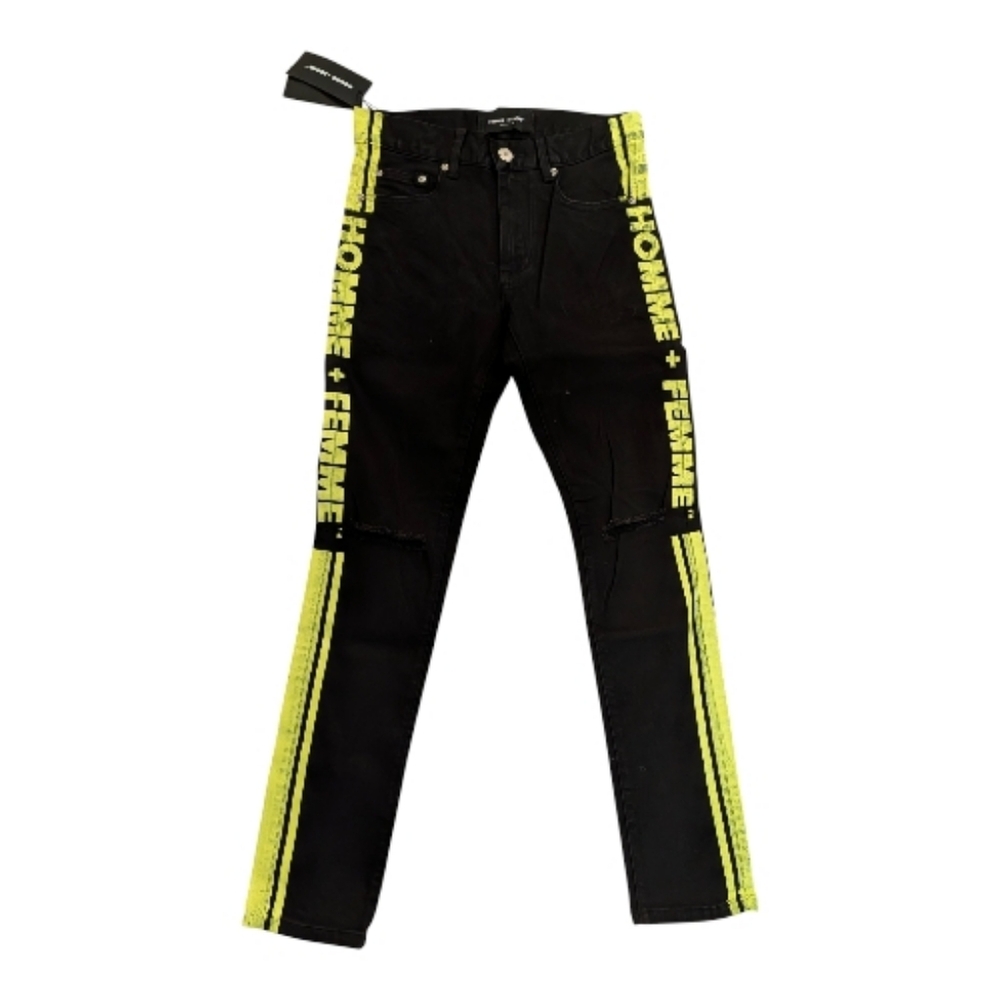 Homme Femme Neon Logo Striped Black Jeans Size 28 New